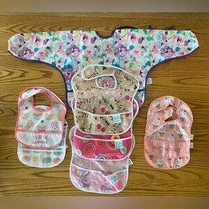 Bumkins & HB Baby Pink Floral, Cupcake & Patterned Waterproof Bib Set